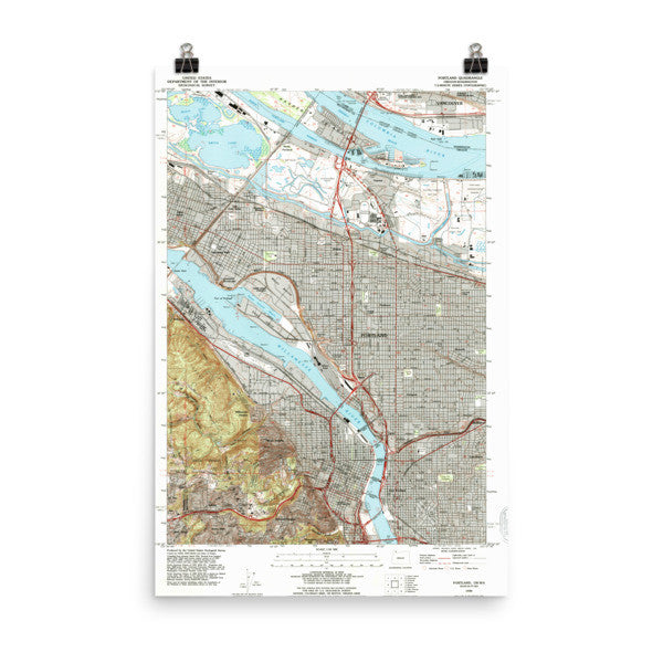 Portland Quadrangle Topo Map Poster