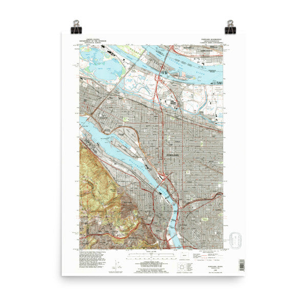 Portland Quadrangle Topo Map Poster